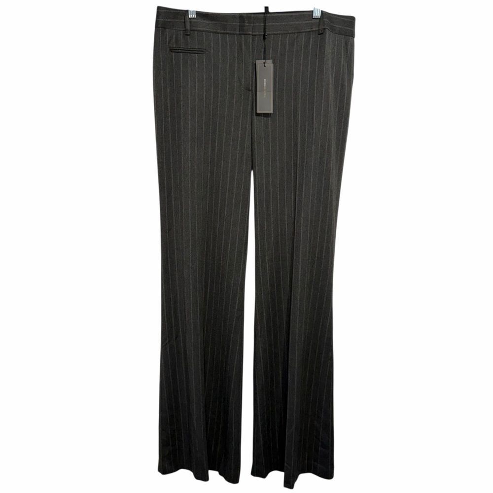 BCBGMaxAzria Christine Pinstripe Straight Flare Pants size 12 Heather Grey
